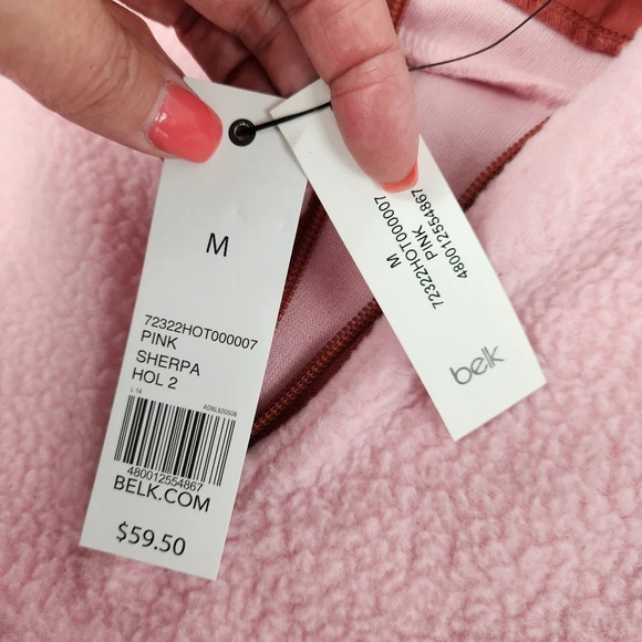 Zelos Pink & Rust Half Zip Jacket Size Medium Academic Sherpa Pullover NEW - Picture 7 of 11